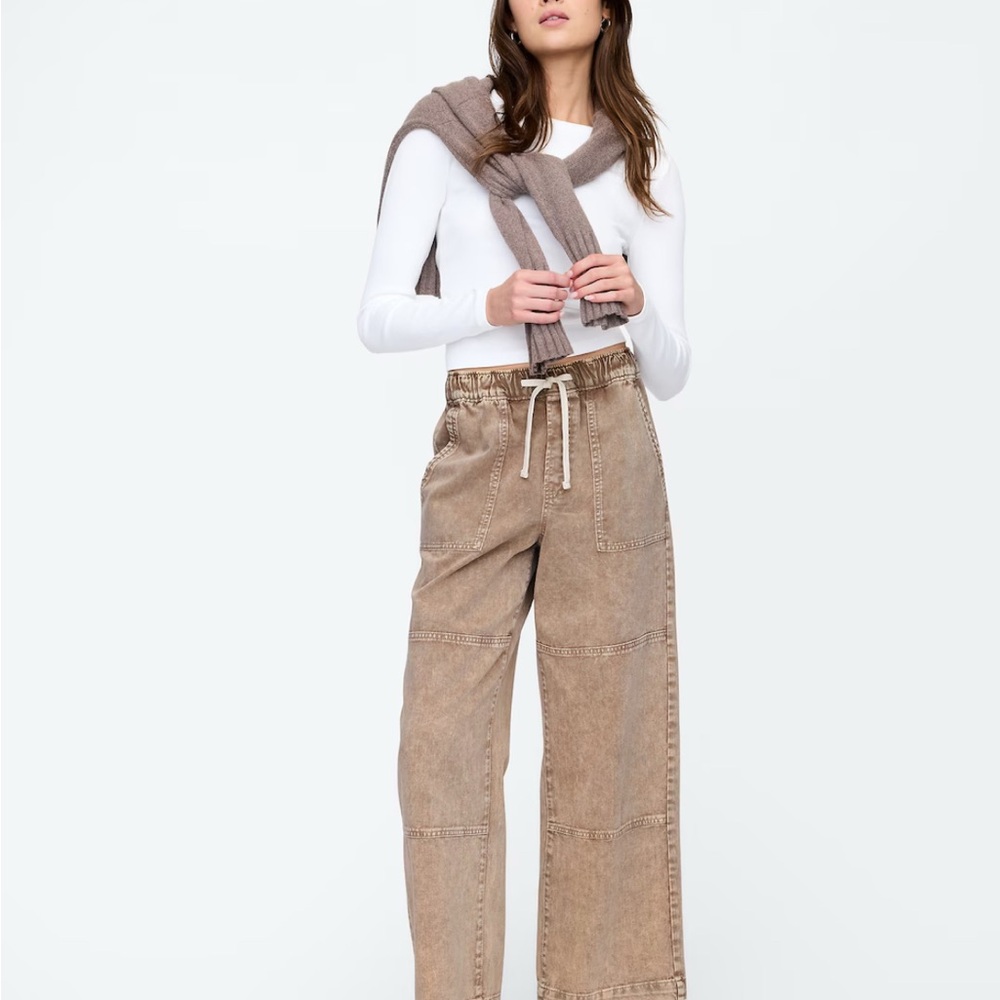 Gap Women’s High Rise Wide-Leg Utility Pull-On Jeans Light Tan/Brown Size M. NEW